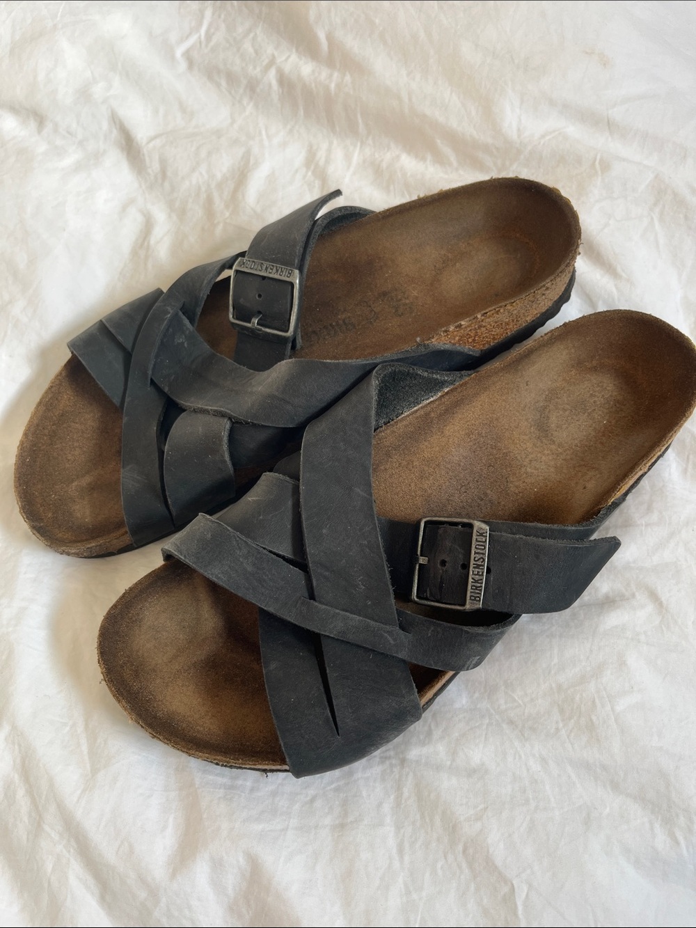 Birkenstock Lugano Sandals black leather straps men’s size 9 women’s size 11
